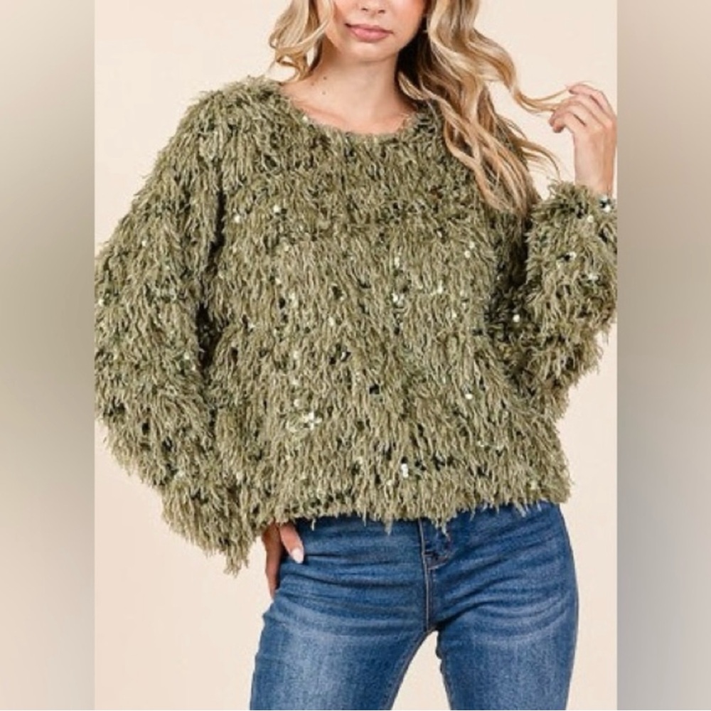 Olive Green Fuzzy Sweater